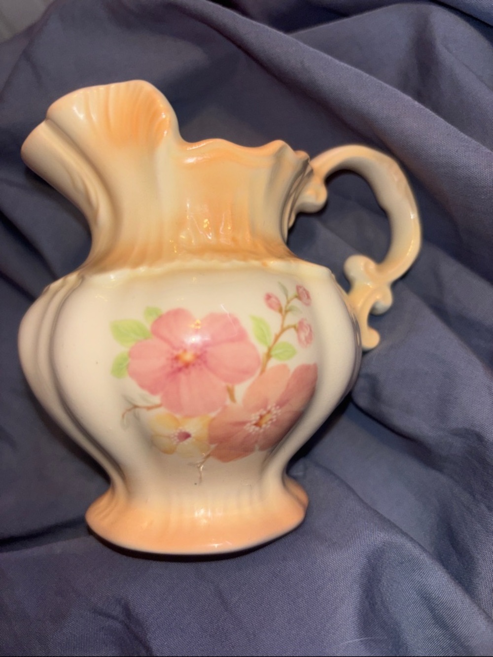 Vintage Japanese Peach Lusterware Pitcher - Iridescent Floral Deca 1940s